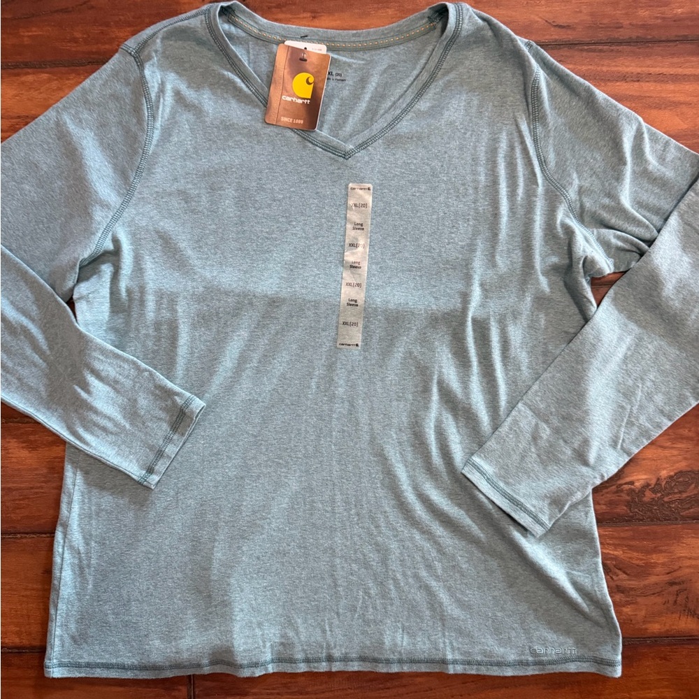 Carhartt NWT Heathered Teal Long Sleeve V-Neck Top